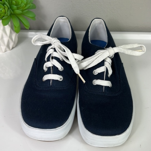Ked’s Stretch Platform Sneaker 5.5 Classic Navy Lace Up Square Box Toe - Picture 3 of 10